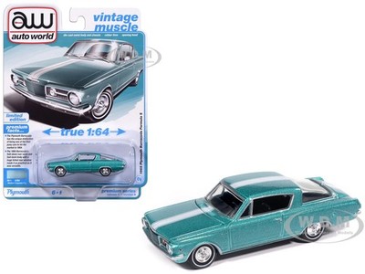 1965 PLYMOUTH BARRACUDA FORMULA S TURQUOISE 1/64 BY AUTO WORLD 64522-AWSP207 A