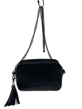 LANVIN en Bleu Chain Shoulder Bag in Black Leather