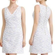 Kate Spade New York Sleeveless V-Neck Tweed Sheath Dress~Size 8~White NWoT L1817