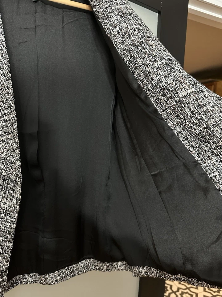 Blazer Aqua L Negro Gris Plateado Metálico Doble Pecho Tweed Blazer PRECIOSO Foto 4 de 4