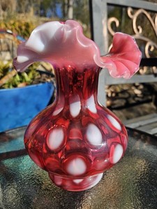 Fenton Cranberry Coin Dot Vase | eBay