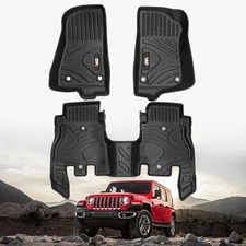 For 2018-2025 Jeep Wrangler JL 4 Doors Model MKR+TPE Car Floor Mats Black 3 PCS