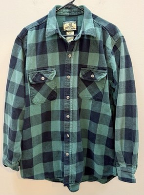 Field & Stream Heavyweight Buffalo Plaid Flannel Shirt - Green/Black - XL Tall