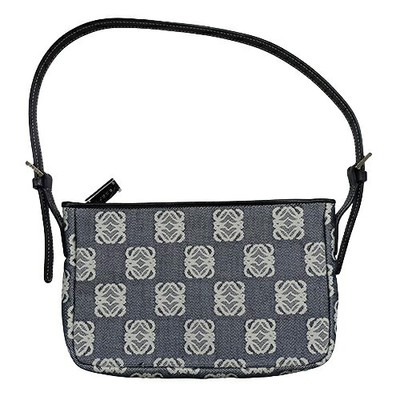 LOEWE Shoulder Bag Purse Anagram Canvas Leather Gray