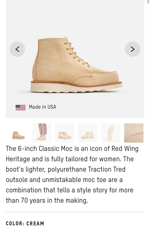 Red Wing 经典 3328 女式奶油色皮革脚趾系带 6 英寸踝靴 — 第 3/4 张图片