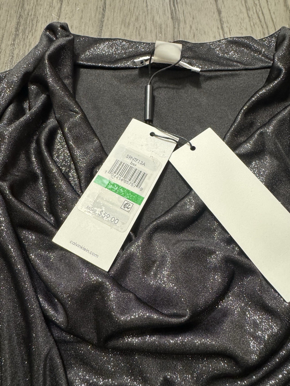 Calvin Klein Women's Black Shimmer Cowl Neck Top, Size Large image 5