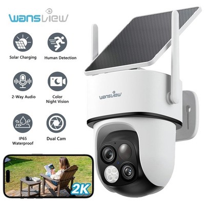 Wansview Wireless Dual-Cam Solar Security Camera 360°PTZ 2K 3MP  Human Detection