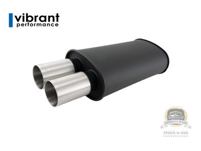 Vibrant Streetpower Flat Black Oval Muffler with Dual 304SS Tips - 15in Length