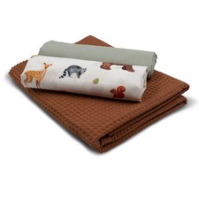 Set 1x Waffelstoff + 2x Baumwollstoff je 0,5m x 1,5m Stoffpaket Waldtiere Set 70