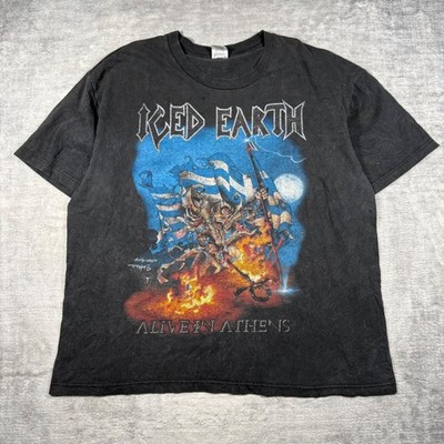 Iced Earth Shirt Mens XL Black Vintage 90s Alive In Athens Tour Band Heavy Metal