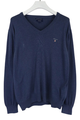 GANT Super Bombed Botton Jumper Herren LARGE Blue Logo V-Neck Knitted Pullover