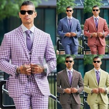 Check Men's Suits Wedding Groom Slim Fit 3-Piece Plaid Blazer Pants Formal Sets