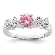 Sterling Silver Pink Round Cubic Zirconia with Side Stones Ring Size 8