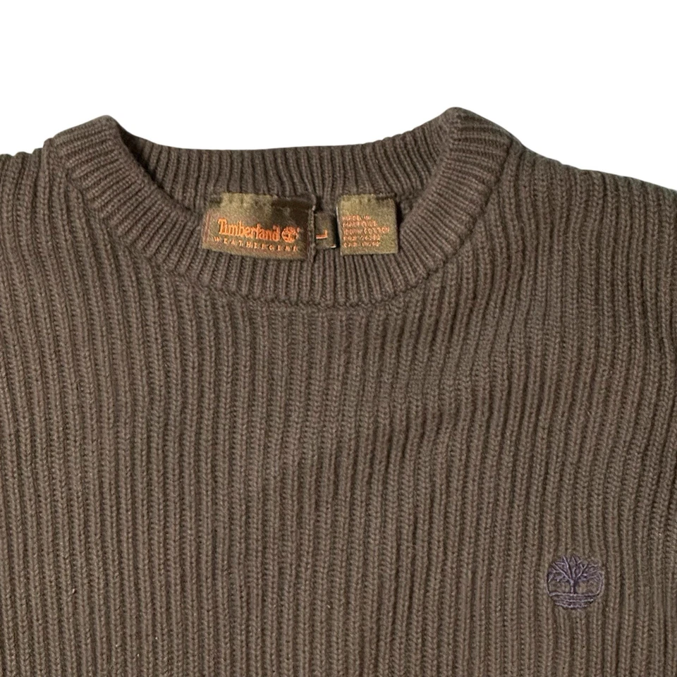 Suéter pulôver masculino pesado de algodão com nervuras Timberland grande verde oliva vintage - Imagem 3 de 4
