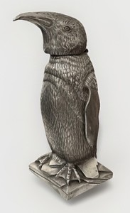 French Art Deco Pewter Penguin Inkwell w/ Original Glass Insert RARE