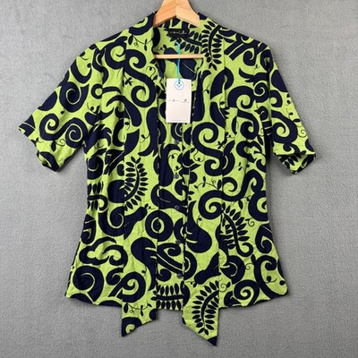 Trelise Cooper Air New Zealand Wing & A Prayer Blouse Green Navy Size 8 NEW