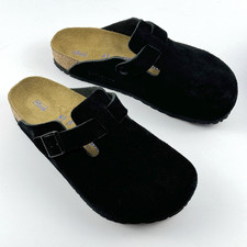 Birkenstock Boston Soft Footbed Suede Clog Black Unisex Shoes Have Narrow/Wide