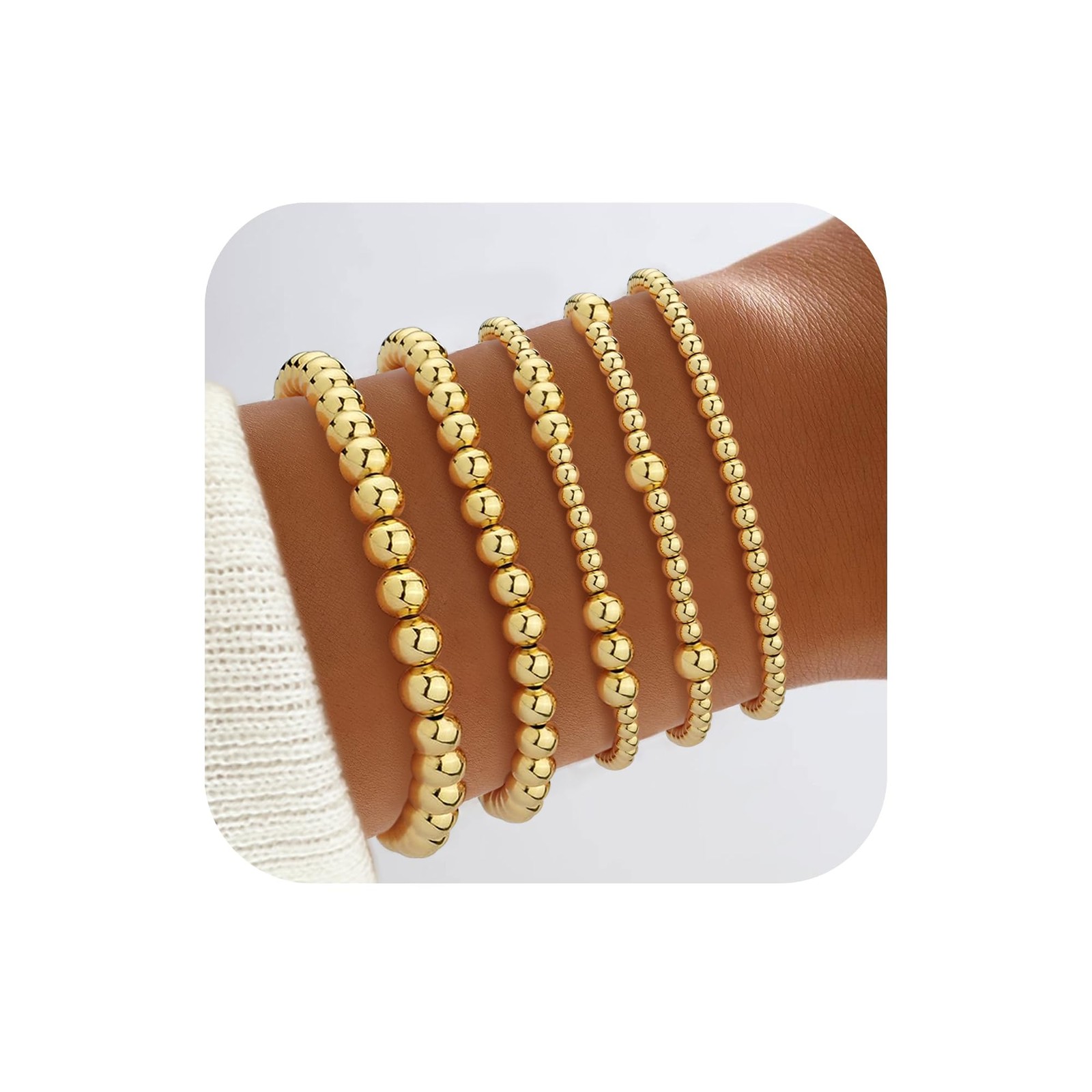14K Gold Plated Stretch Beaded Stackable Bracelets for Women