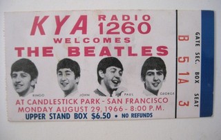 Beatles Original San Francisco Blue Concert Ticket Stub