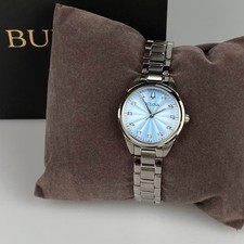 New Bulova Sutton Women's Quartz Watch Light Blue Diamond Dial 96P250 28 mm