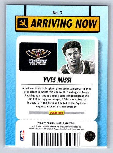 2024-25 Panini Nba Hoops - Arrivando Ora Yves Missi #7 (RC) - Foto 2 di 2