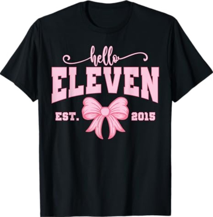 Hello Eleven Est 2015 Girls Coquette Bow 11th Birthday T-Shirt
