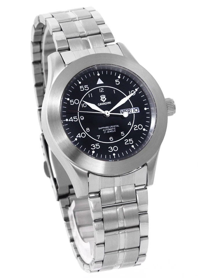 VINTAGE Automatikuhr Cavadini Edelstahl Klassiker Tag Datum Saphirglas CV-999 - Bild 4 von 4
