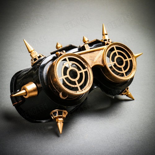 Flip Up Glasses Steampunk Goggles Eye Mask Costume Halloween Cosplay Black Gold - Picture 2 of 8