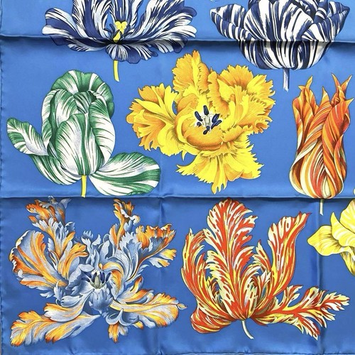 Hermes Scarf Stole Tulipomanie Floral Flower Silk Carre 90 Blue - Picture 5 of 9