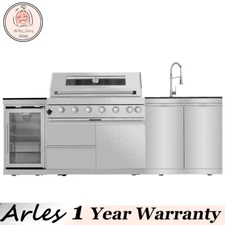 46" 6-Burner Barbecue Island Grill w/ Cooler & Sink 85000BTU LPG Outdoor Kitchen