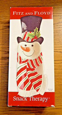 Fitz and Floyd Snowman Server Snack Therapy Tray Platter Frosty Holiday NIB