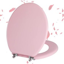 Pink Round Toilet Seat Natural Wood Toilet Seat with Zinc Alloy Hinges, Easy