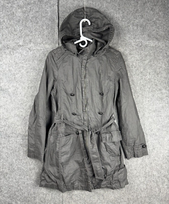 C'est beau la vie! Jacket Women's 42 (US 6) Gray Rain Coat Belted Waxed Cotton