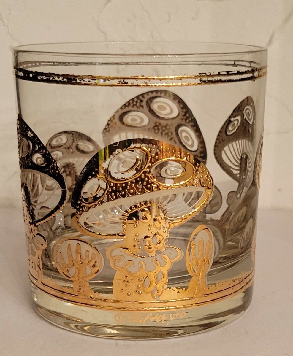 Set of 8!!! Culver 22K Gold MUSHROOM Vintage Lowball Drinking Glass MCM