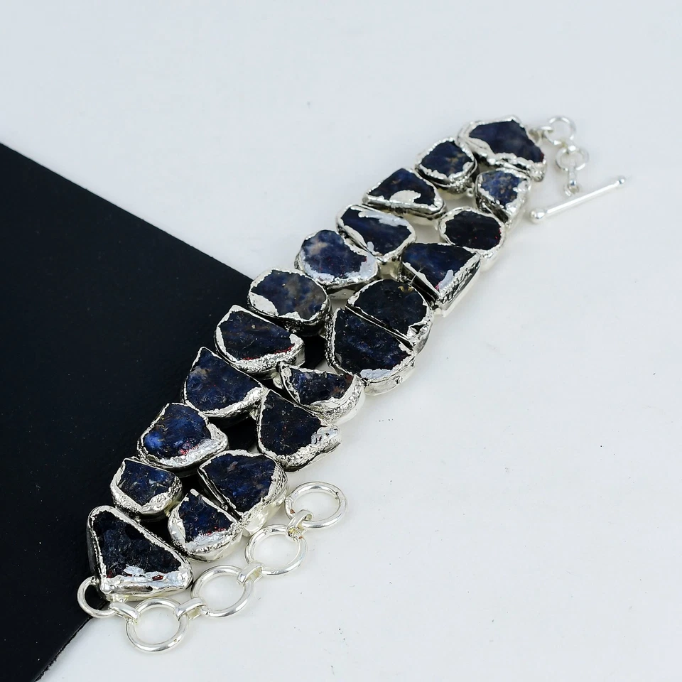 Naturale Crudo Sodalite Gemma Mano 925 Argento Sterling Cinturino a Catena Gifts - Immagine 3 di 4