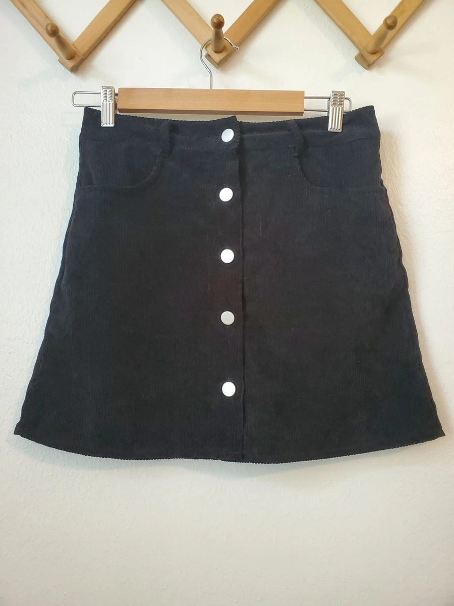 Black corduroy top skirt button front