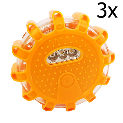 3 x RUNDE LED FLARE 9 FUNKTIONEN NOT BLINKER STRAßENWARNLEUCHTE FACKELN