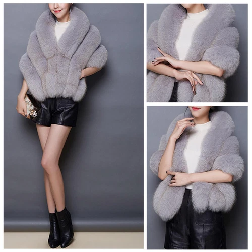 Faux Fur Shawl Winter Shrug Faux Fur Cape Warm Scarf Fur Wraps Weddings Bridal - Picture 5 of 41