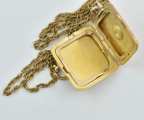 10k Gold Square Engraved Locket 10k Rope Chain 22.5x22.5mm - Picture 9 of 11