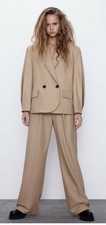 Zara Womens 2020 Join Life Camel Pleated Sleeve Blazer Size Large Brand New