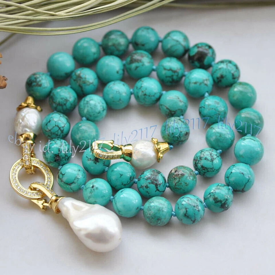 10mm Green Turquoise Natural White Keshi Baroque Pearl Pendant Necklace 16-28'' - image 2 of 4
