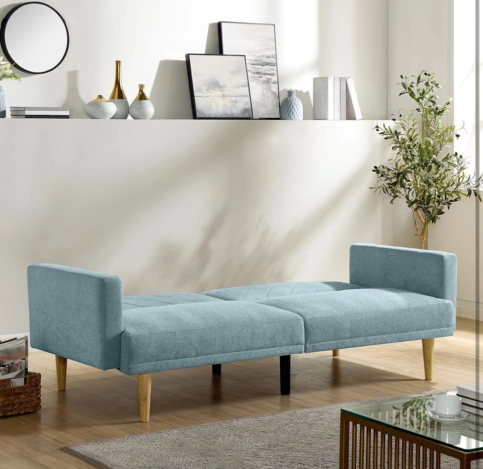 Sofá cama futón de espuma viscoelástica de terciopelo - sofá cama convertible con reposabrazos Foto 2 de 4