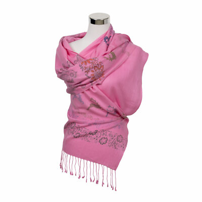 Traditional scarf pink cashmere silk silk hand print cashmere scarf deer stags