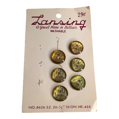 Lot 6 Buttons VTG Gold Iridescent Unique 12 mm Flat 2 Hole Lansing