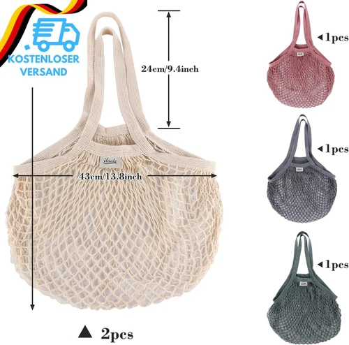 Ilauke 5 Piece Shopping Bag Mesh Reusable Shopping Bag Mesh Cotton- - Bild 3 von 10