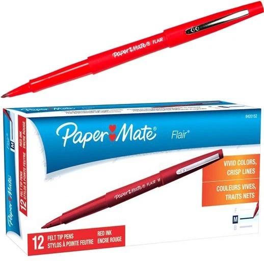 Paper Mate Flair Felt Tip Pen, Red Ink, Medium Point, 8420152, Box 