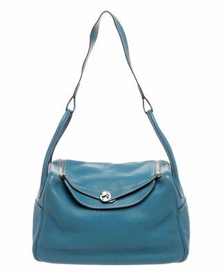 HERMÈS Lindy 34 Clemence Blue with Dust Bag in Excellent condition