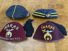 Lot of 4 Masonic Hats Mounted Patrol Yaarab Sword with Star Red Blue