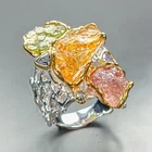 Rough unique ring Natural Tourmaline Ring 925 Sterling Silver Size 8 /R470988