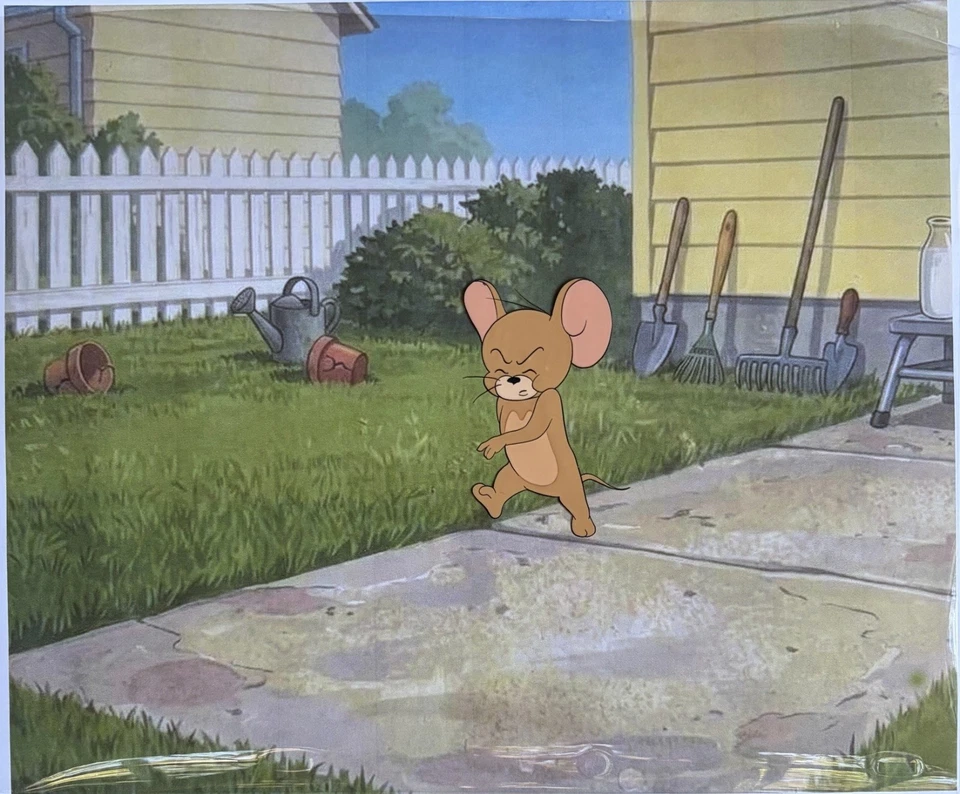 MGM Tom and Jerry 1950's Jerry Original Production Cel Custom Background Rare - Image 1 of 2